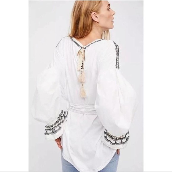 Free People On Holiday Embroidered Tunic Top Black Tribal Tassel Oversized Small - Picture 1 of 12